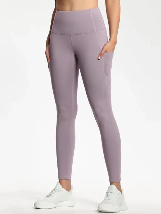 Women's Grey Purple Heather Thick High Waist Tummy Control Workout Yoga Leggings - Picture 4 of 7